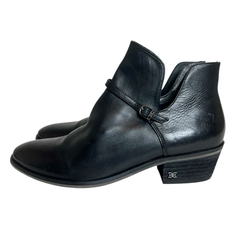 Sam Edelman Black Leather Cutout Ankle Booties with Buckle
